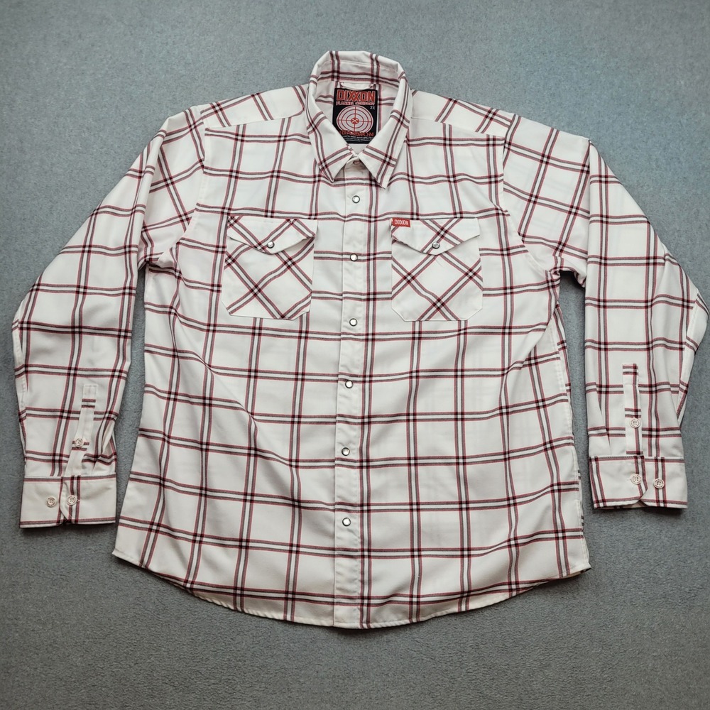 Dixxon Flannel Company Button Up Shirt Mens 2XL White Red Plaid Precision D-Tech